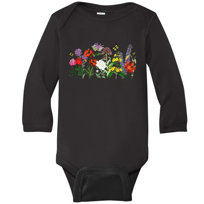 Women Wildflower Summer Flowers Blooming Floral Graphic Baby Long Sleeve Bodysuit