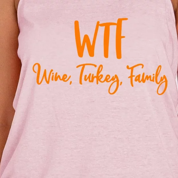 Wtf Wine Turkey Family Cute Gift Funny Thanksgiving Day Great Gift Women's Knotted Racerback Tank