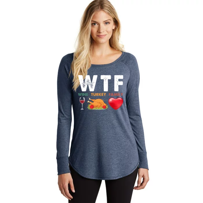 Wtf Wine Turkey Family Funny Gift Funny Thanksgiving Day Women's Perfect Tri Tunic Long Sleeve Shirt