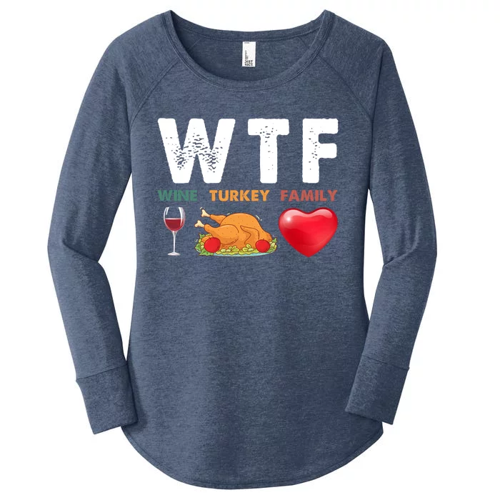 Wtf Wine Turkey Family Funny Gift Funny Thanksgiving Day Women's Perfect Tri Tunic Long Sleeve Shirt