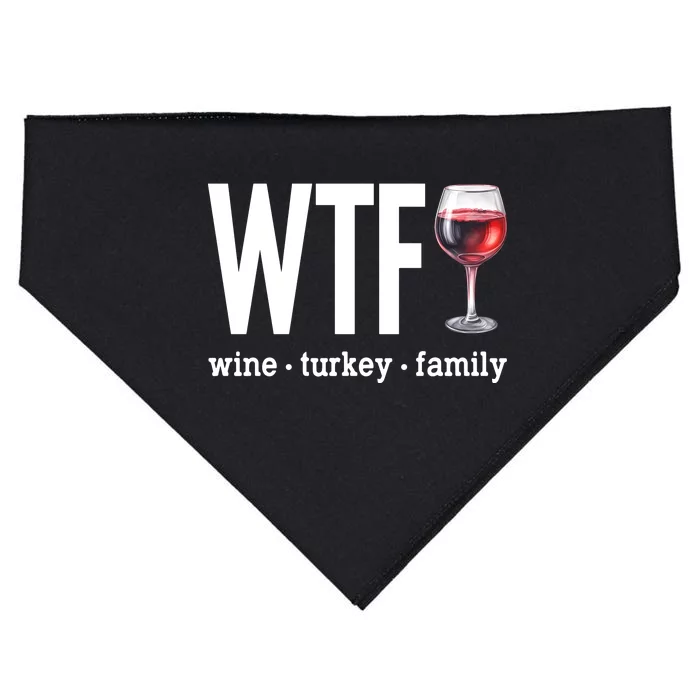 Wtf Wine Turkey Family Funny Thanksgiving USA-Made Doggie Bandana