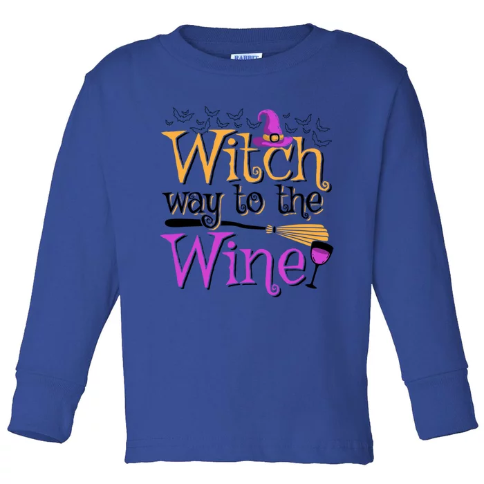 Witch Way To The Wine Ing Pun Halloween Lover Gift Toddler Long Sleeve Shirt