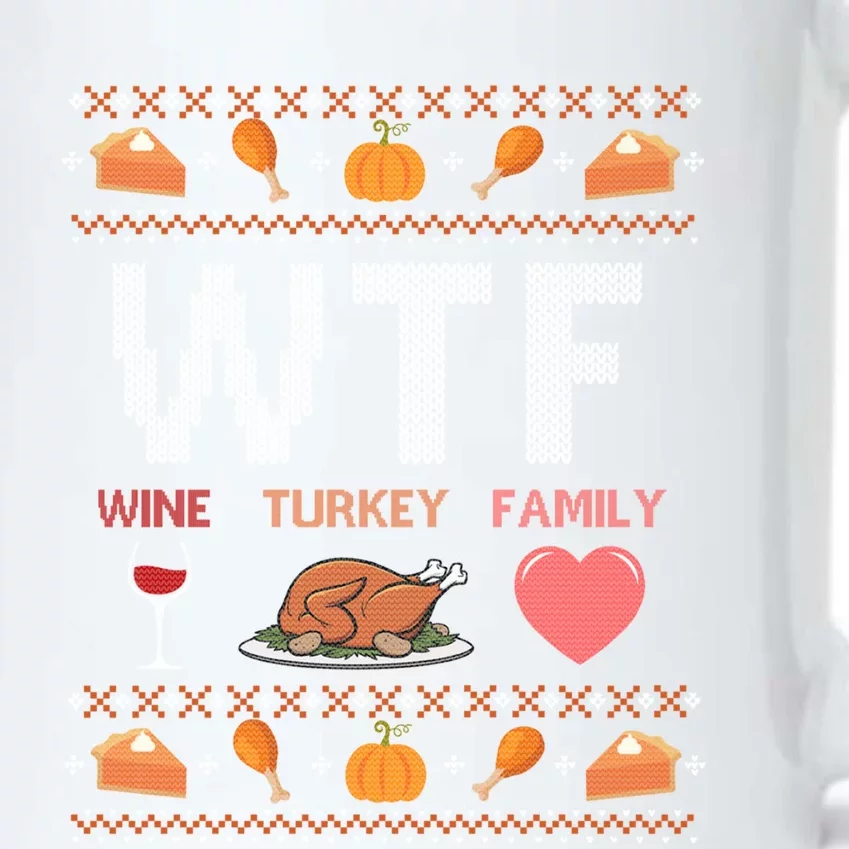 Wtf Wine Turkey Family Thanksgiving Ugly Christmas Ornats Gift Black Color Changing Mug