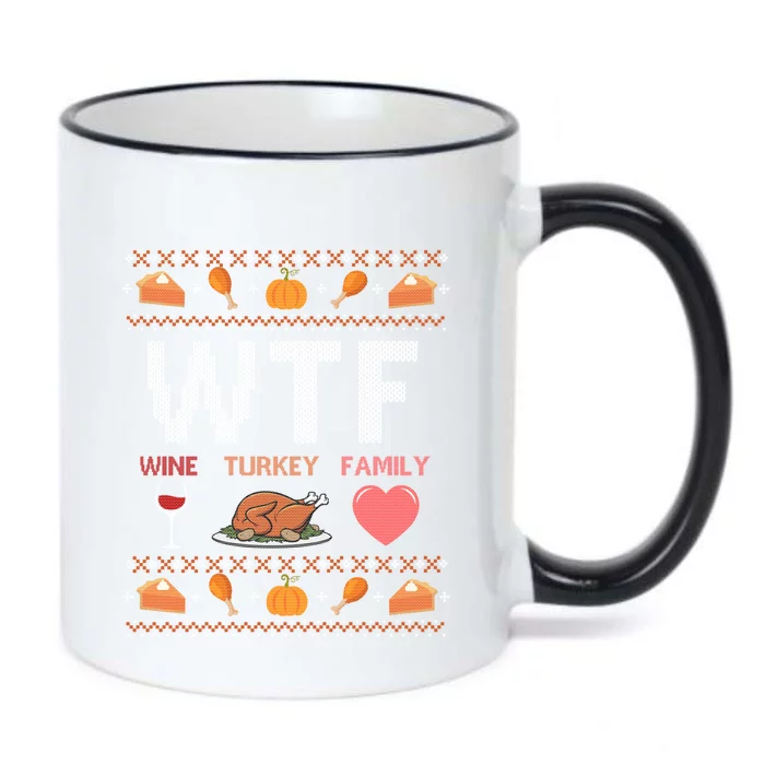 Wtf Wine Turkey Family Thanksgiving Ugly Christmas Ornats Gift Black Color Changing Mug