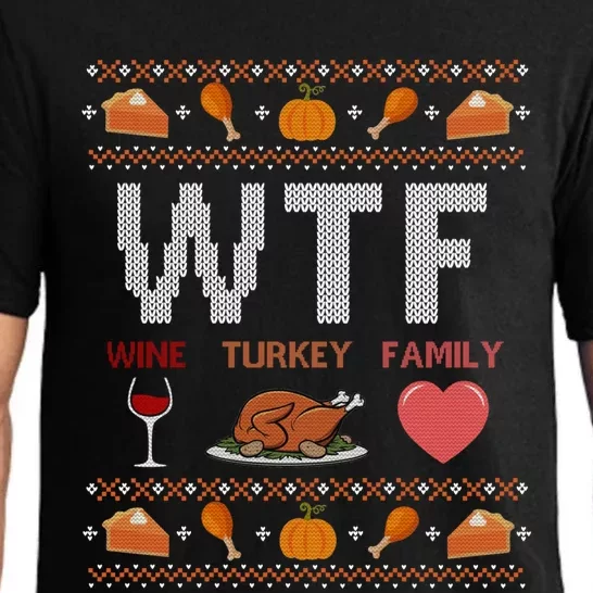 Wtf Wine Turkey Family Thanksgiving Ugly Christmas Ornats Gift Pajama Set