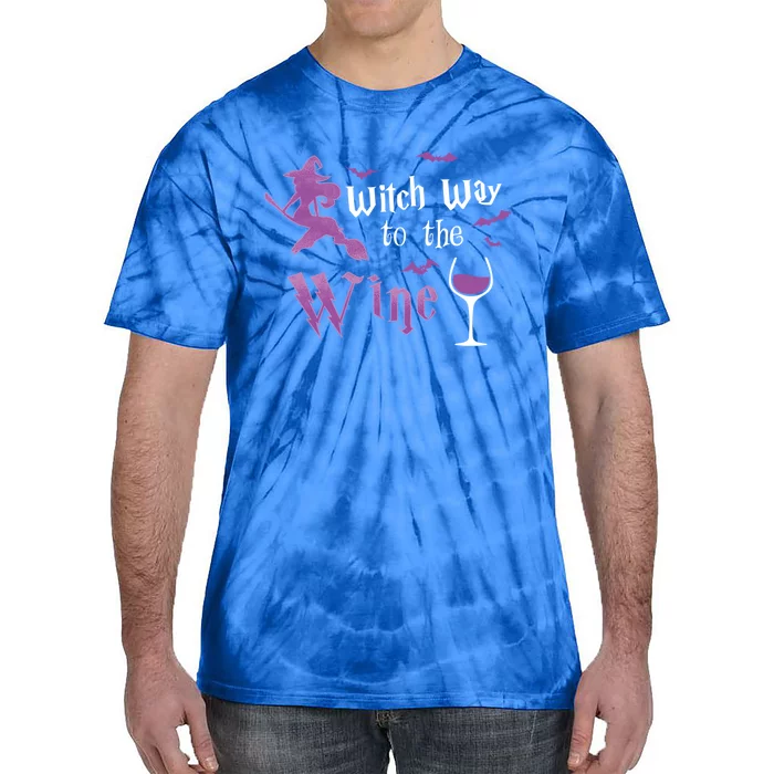 Witch Way To The Wine Funny Ing Party Halloween Graphic Gift Tie-Dye T-Shirt