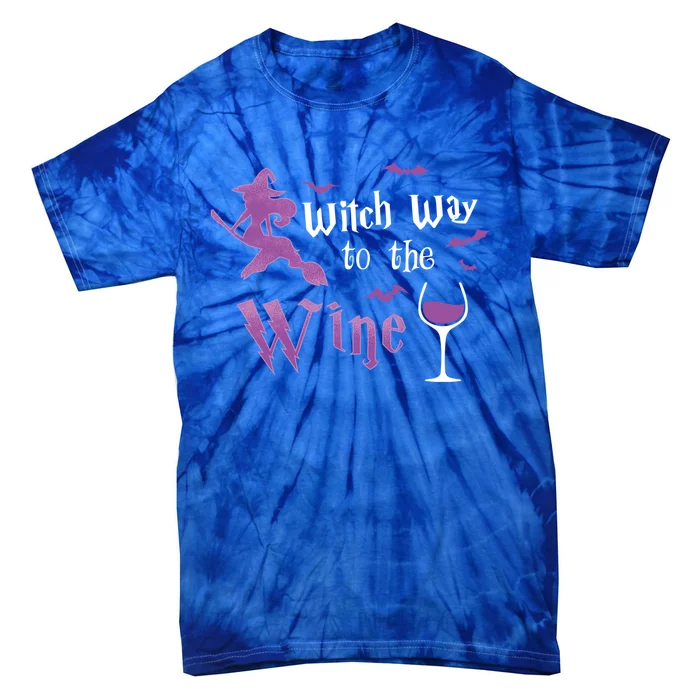 Witch Way To The Wine Funny Ing Party Halloween Graphic Gift Tie-Dye T-Shirt