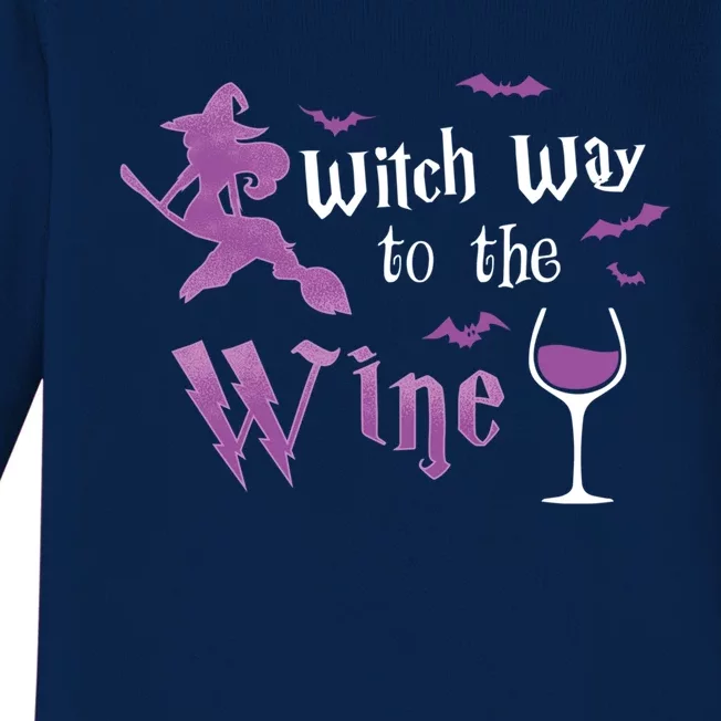 Witch Way To The Wine Funny Ing Party Halloween Graphic Gift Baby Long Sleeve Bodysuit