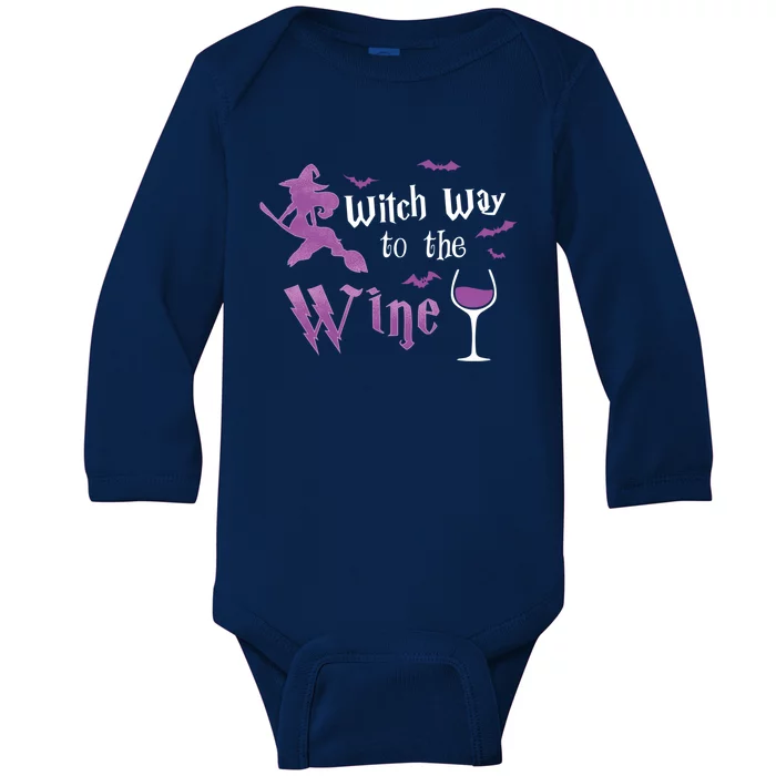 Witch Way To The Wine Funny Ing Party Halloween Graphic Gift Baby Long Sleeve Bodysuit