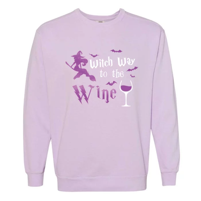 Witch Way To The Wine Funny Ing Party Halloween Graphic Gift Garment-Dyed Sweatshirt