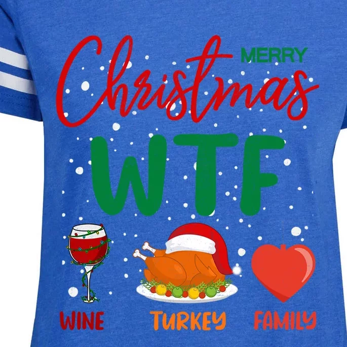 Wtf Wine Turkey Family Funny Gift Merry Christmas Day Gift Enza Ladies Jersey Football T-Shirt