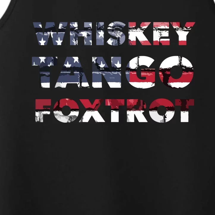 WTF Whiskey Tango Foxtrot American Flag Men Women Performance Tank