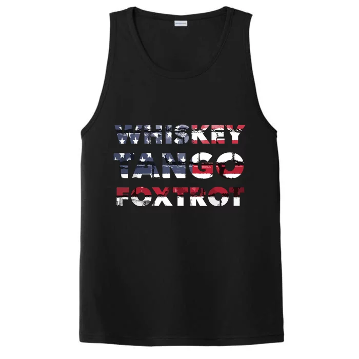 WTF Whiskey Tango Foxtrot American Flag Men Women Performance Tank