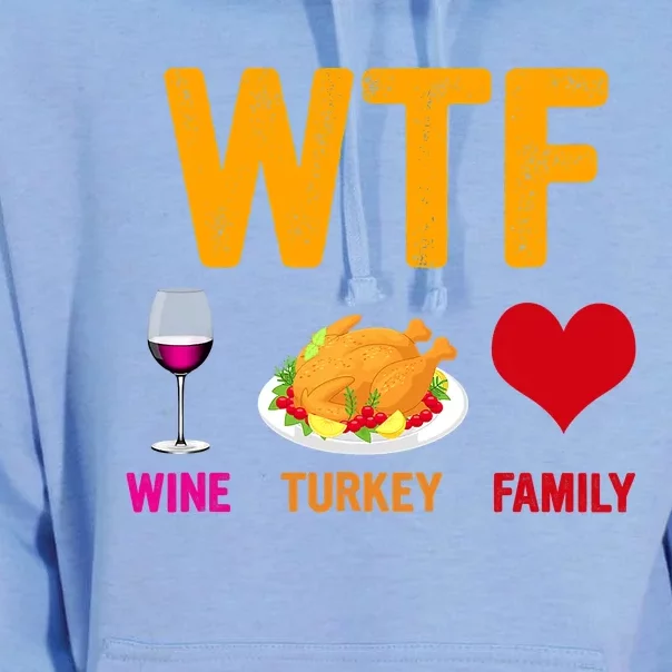 WTF Wine Turkey Family Funny Thanksgiving Day Funny Unisex Surf Hoodie