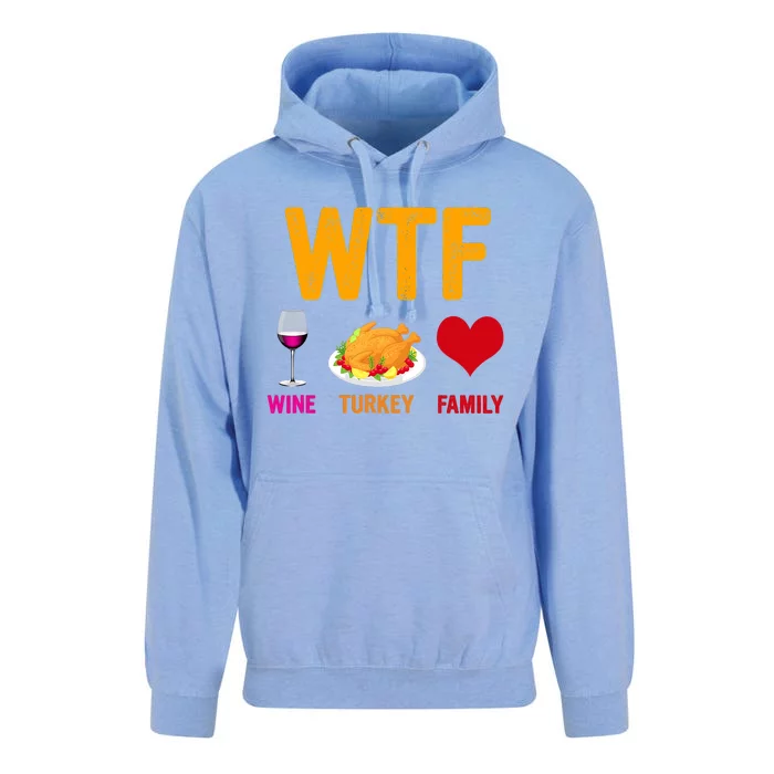 WTF Wine Turkey Family Funny Thanksgiving Day Funny Unisex Surf Hoodie