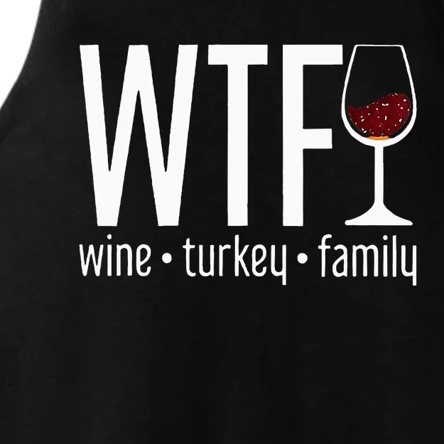 wtf wine turkey family Ladies Tri-Blend Wicking Tank