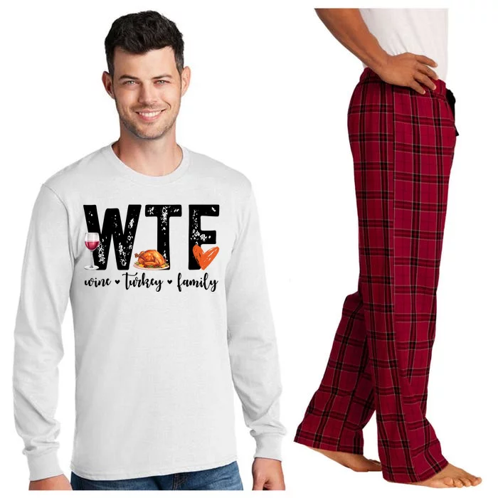 Wtf Wine Turkey Family Thanksgiving Funny Long Sleeve Pajama Set