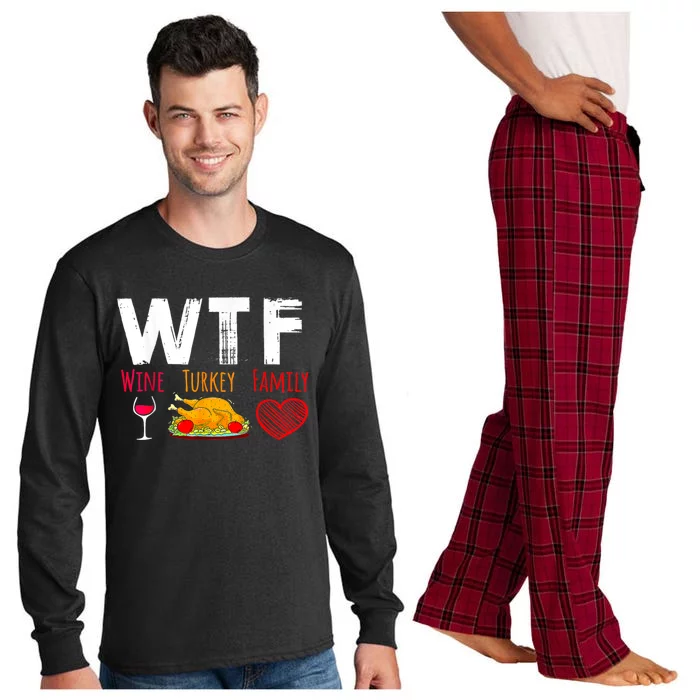 Wtf Wine Turkey Family Shirts Funny Thanksgiving Day Long Sleeve Pajama Set