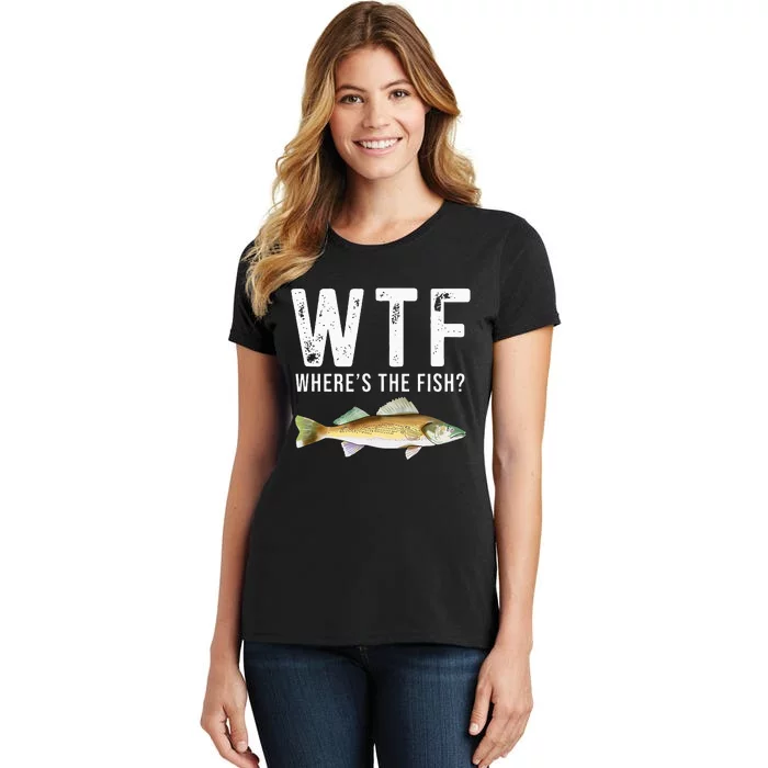 WTF Wheres The Fish Walleye Pike Funny Fishing Gifts Women's T-Shirt