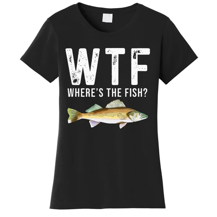 WTF Wheres The Fish Walleye Pike Funny Fishing Gifts Women's T-Shirt