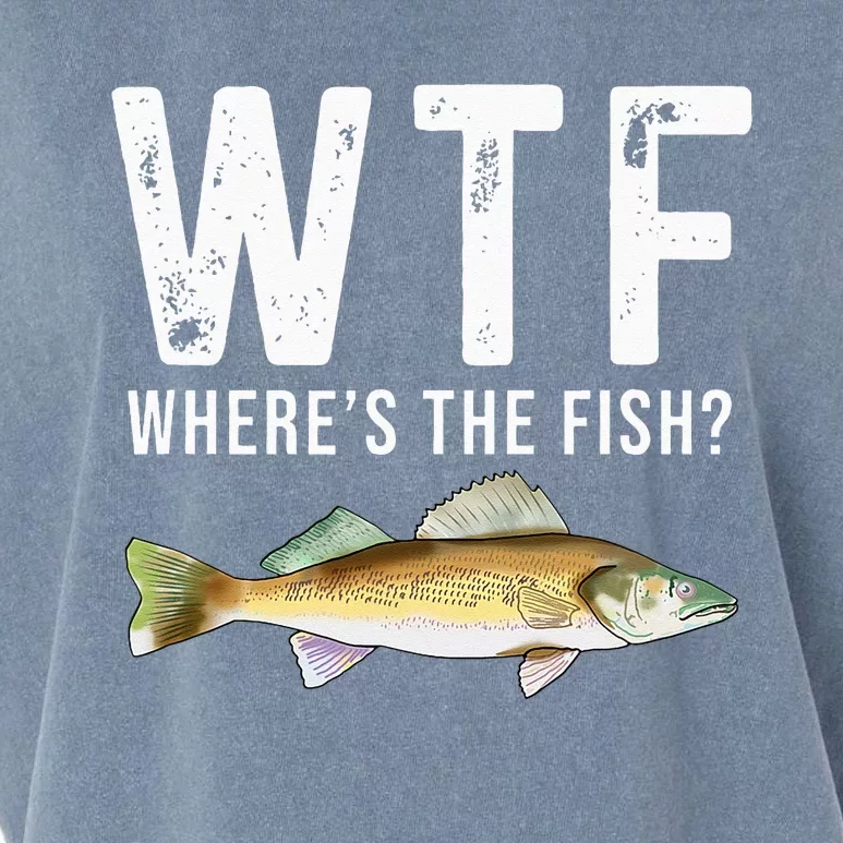 WTF Wheres The Fish Walleye Pike Funny Fishing Gifts Garment-Dyed Women's Muscle Tee