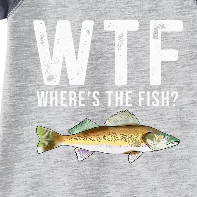 WTF Wheres The Fish Walleye Pike Funny Fishing Gifts Infant Baby Jersey Bodysuit