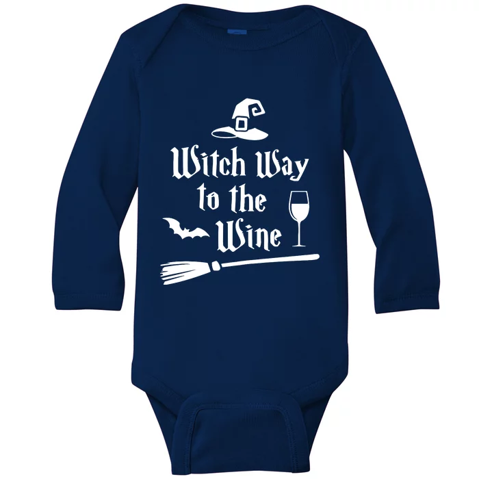 Witch Way To The Wine Shirts Funny Wine Drinking Gift Idea Baby Long Sleeve Bodysuit