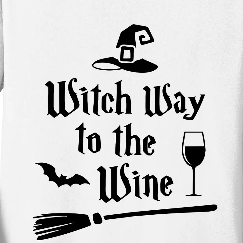 Witch Way To The Wine Shirts Funny Wine Drinking Gift Idea Kids Long Sleeve Shirt