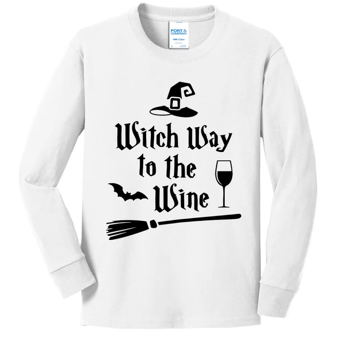 Witch Way To The Wine Shirts Funny Wine Drinking Gift Idea Kids Long Sleeve Shirt