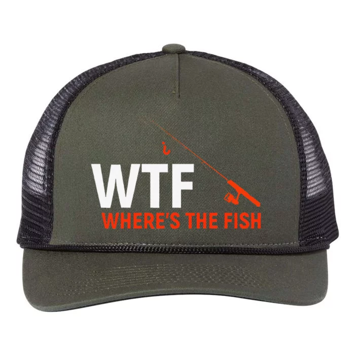 WTF Wheres The Fish Funny Fishing Dad Gift Retro Rope Trucker Hat Cap