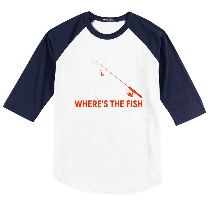 WTF Wheres The Fish Funny Fishing Dad Gift Baseball Sleeve Shirt