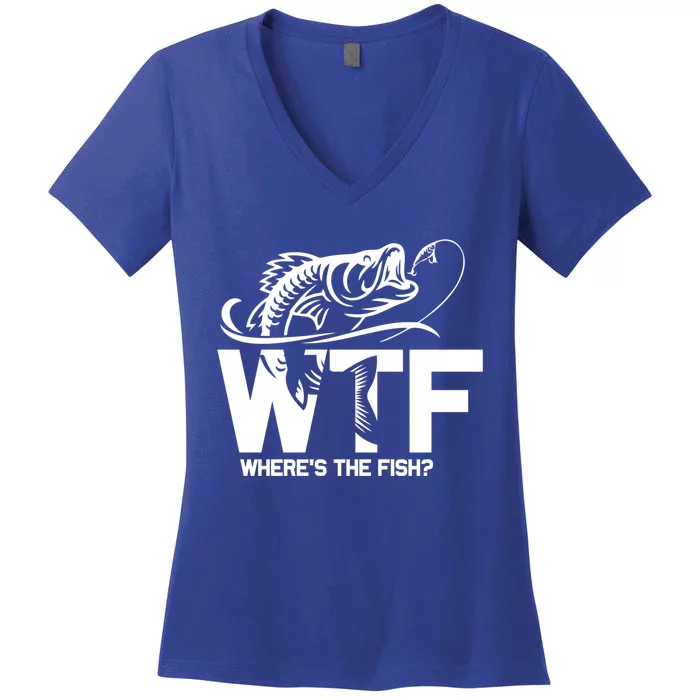 Wtf WhereS The Fish Funny Fishing Lover Gift Women's V-Neck T-Shirt