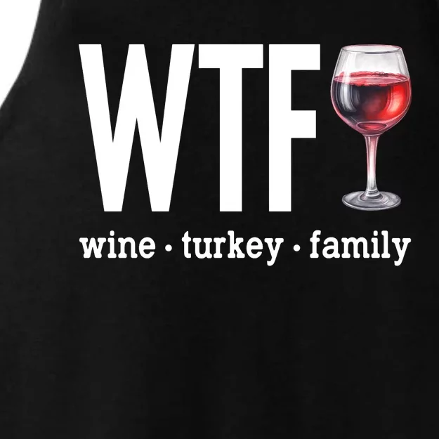 Wtf Wine Turkey Family Funny Thanksgiving Ladies Tri-Blend Wicking Tank