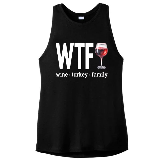 Wtf Wine Turkey Family Funny Thanksgiving Ladies Tri-Blend Wicking Tank