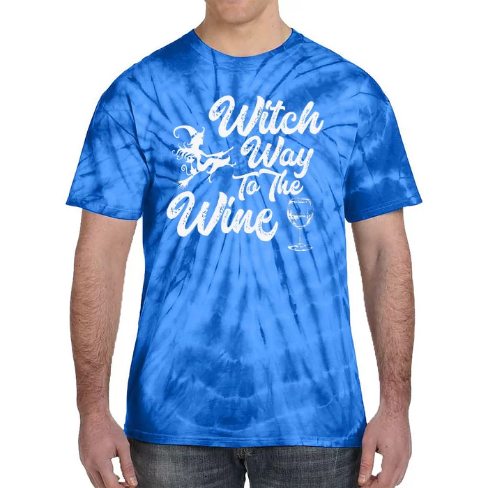 Witch Way To The Wine Funny Halloween Wine Lovers Witch Pun Tie-Dye T-Shirt