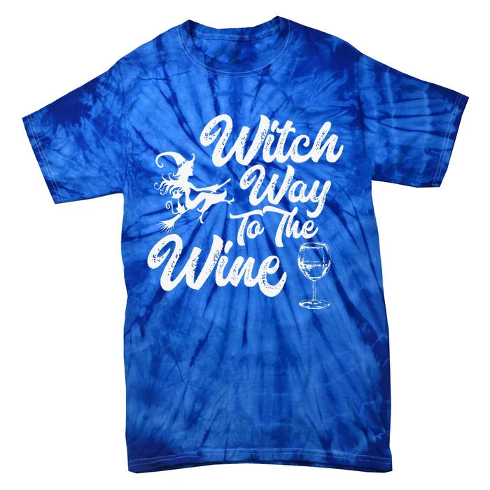 Witch Way To The Wine Funny Halloween Wine Lovers Witch Pun Tie-Dye T-Shirt