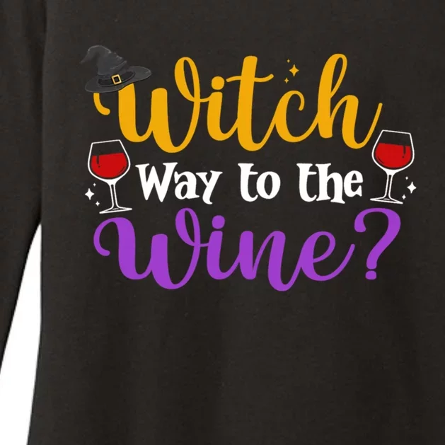 Witch Way To The Wine Funny Halloween Wine Lovers Witch Pun Gift Womens CVC Long Sleeve Shirt