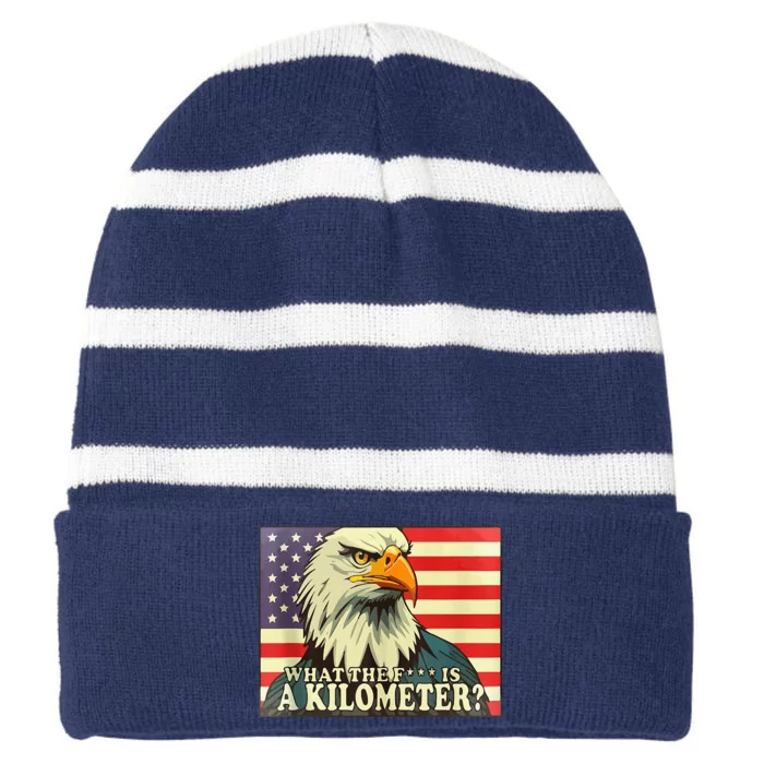 WTF What The Fuck Is A Kilometer George Washington July 4th Striped Beanie with Solid Band