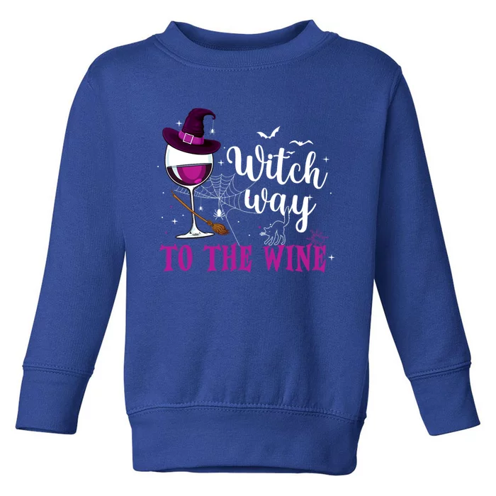 Witch Way To The Wine Funny Halloween Wine Lovers Witch Pun Cute Gift Toddler Sweatshirt