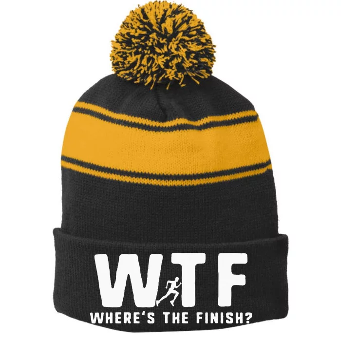 WTF Where's The Finish Funny Running Stripe Pom Pom Beanie