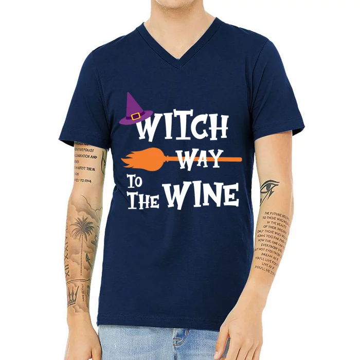 Witch Way To The Wine Funny Halloween Drinking Top V-Neck T-Shirt