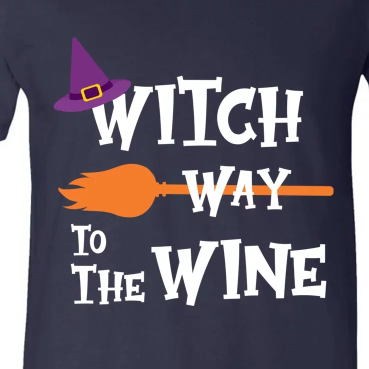 Witch Way To The Wine Funny Halloween Drinking Top V-Neck T-Shirt