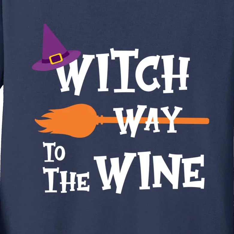 Witch Way To The Wine Funny Halloween Drinking Top Kids Long Sleeve Shirt