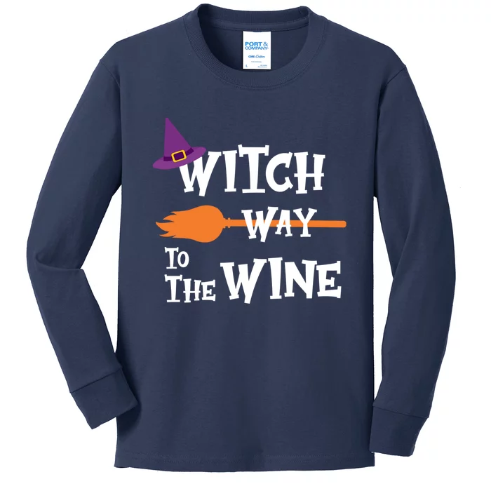 Witch Way To The Wine Funny Halloween Drinking Top Kids Long Sleeve Shirt