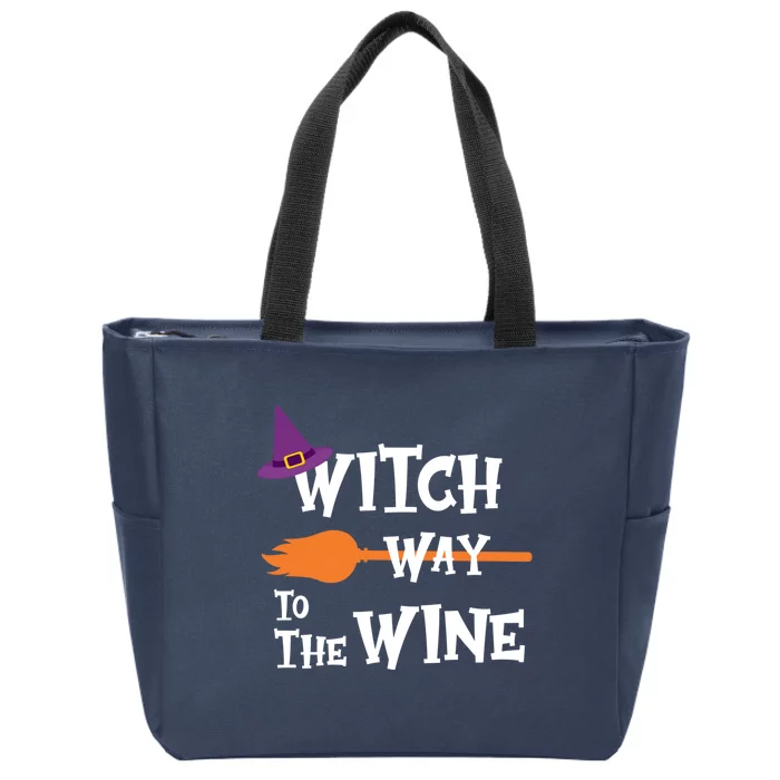 Witch Way To The Wine Funny Halloween Drinking Top Zip Tote Bag