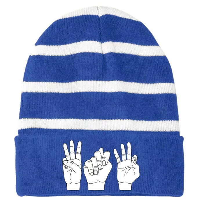 Wtf What The F Funny Sign Language Design Cool Gift Striped Beanie with Solid Band