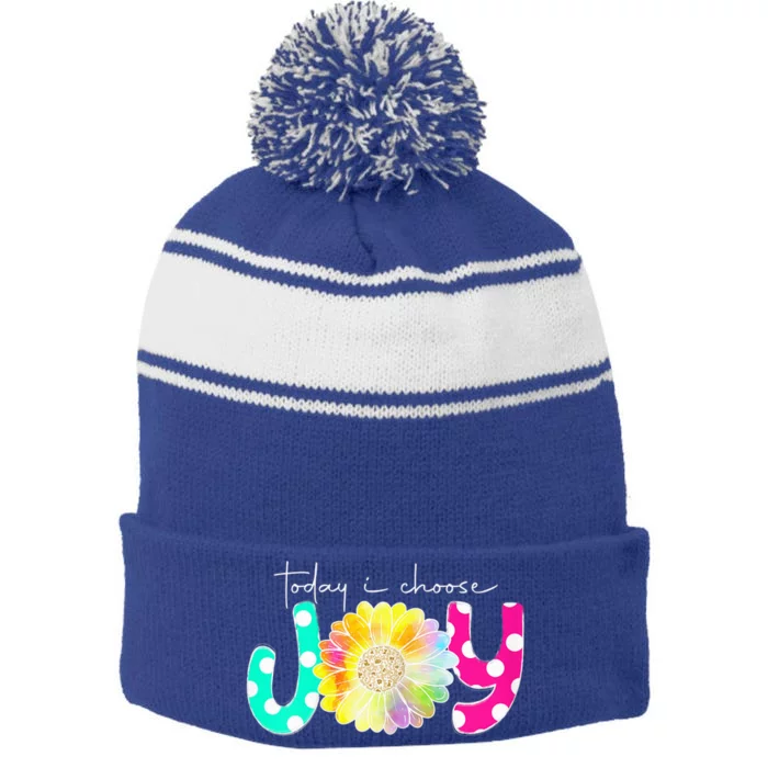 Wo Wo Today I Choose Joy Hawaiian Tropical Hibiscus Flowers Stripe Pom Pom Beanie