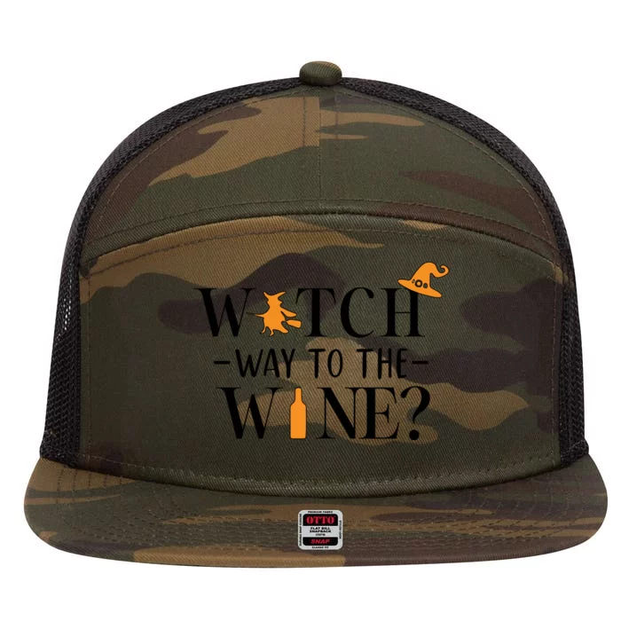 Witch Way To The Wine Halloween 7 Panel Mesh Trucker Snapback Hat