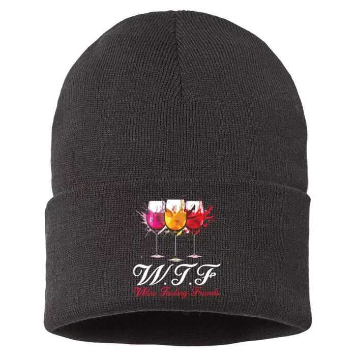 Wtf Wine Tasting Friends Drinking Gift Sustainable Knit Beanie