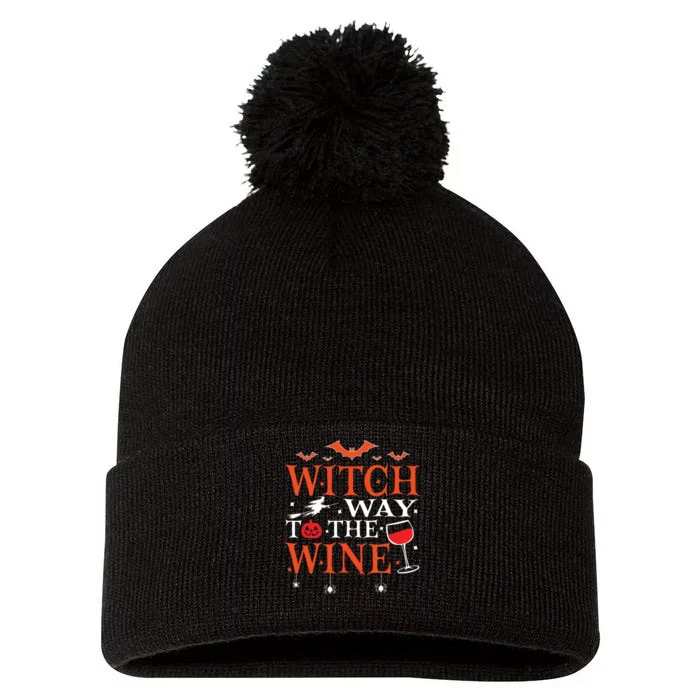 Witch Way To The Wine Drinking Halloween Funny Pom Pom 12in Knit Beanie